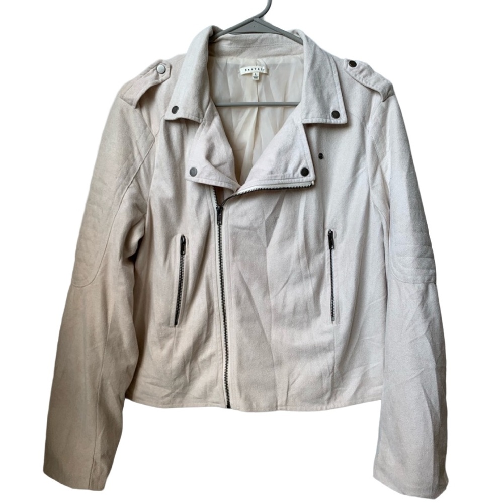 BAEVELY Women’s Soft Ivory Faux Suede Long Sleeve Lined Moto Style Jacket